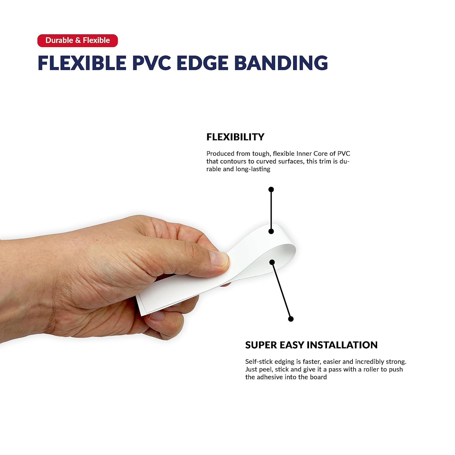 White PVC 3/4 inch x 25 ft Edge Banding Tape Peel Stick Adhesive Edging Veneer Trim Flexible Vinyl Strip Molding MDF Wood Cabinet Laminate Shelf Furniture — image 4