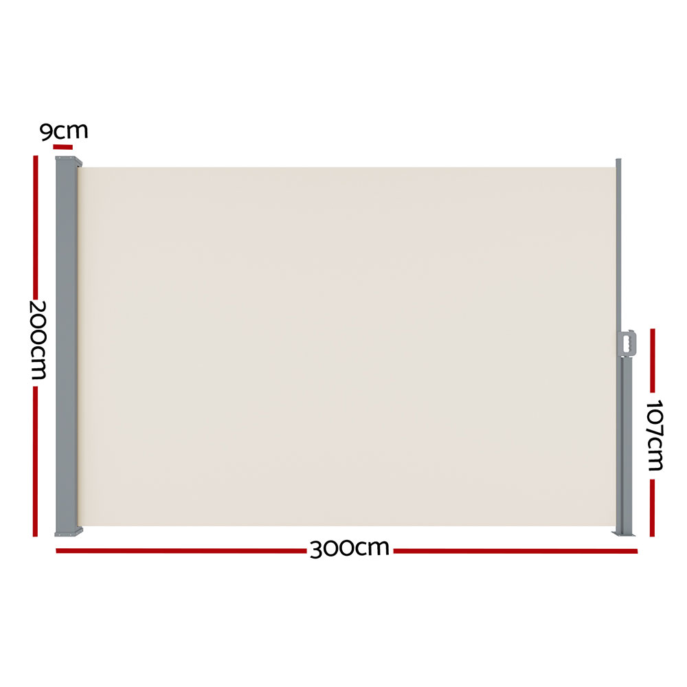 Instahut Side Awning Sun Shade Outdoor Blinds Retractable Screen 2X3M Cream — image 2