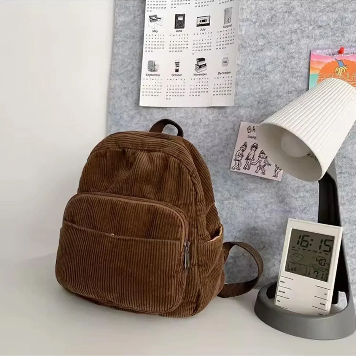 Schoolbag Corduroy Shoulder Bag Simple Mini Backpack for Daily Casual Use — image 4