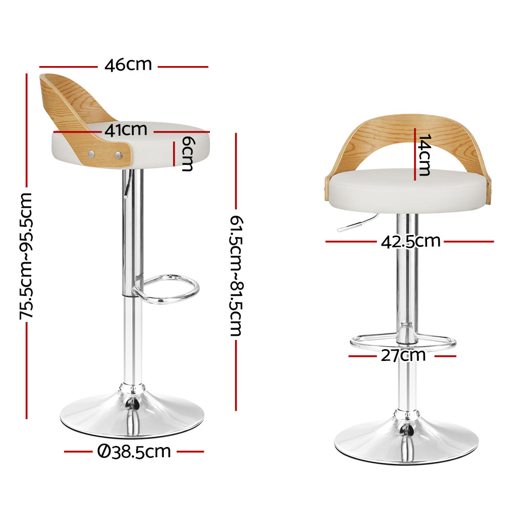 Artiss 2x Bar Stools Adjustable Leather Padded White — image 2