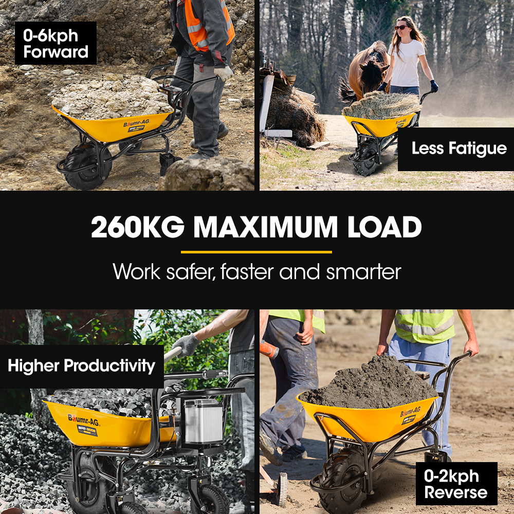 Baumr-AG 40V Battery Powered Wheelbarrow Motorised Electric, 100L Bucket Volume, 3 Wheel, 260KG, Lifting Bucket — image 4