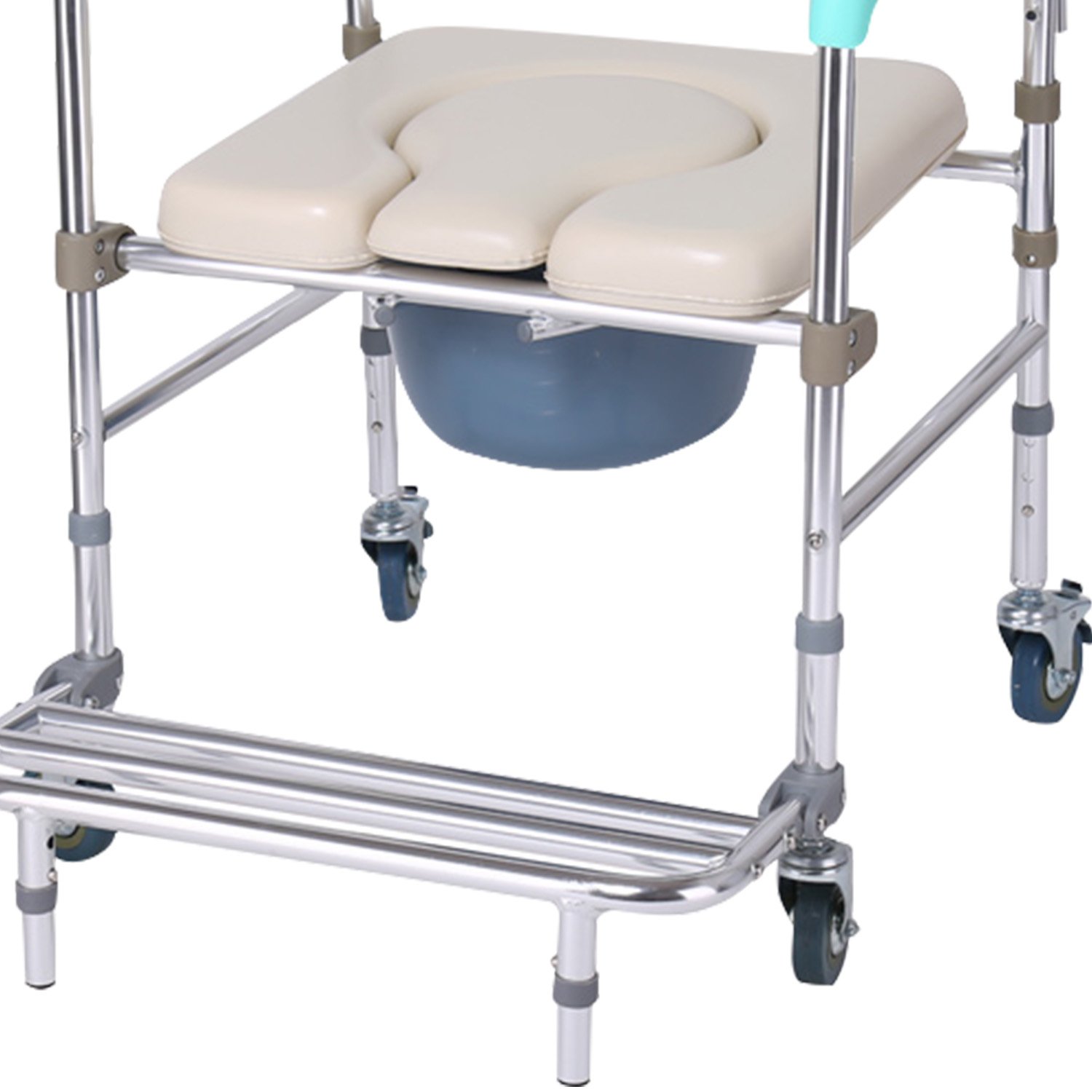 Orthonica Heavy Duty Aluminium Commode Chair with Wheels Castors Footrest & Bucket 136kg Mobile Toilet Chair Aid — image 5