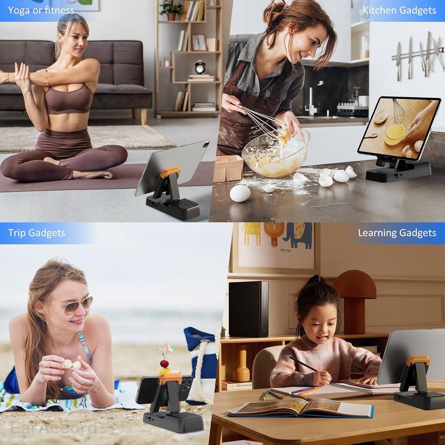 Cell Phone Stand with Wireless Bluetooth Speaker, Stable & Heavy-Duty, Foldable Adjustable Desk Holder Dock Bracket for iPhone ipad Tablet — image 4