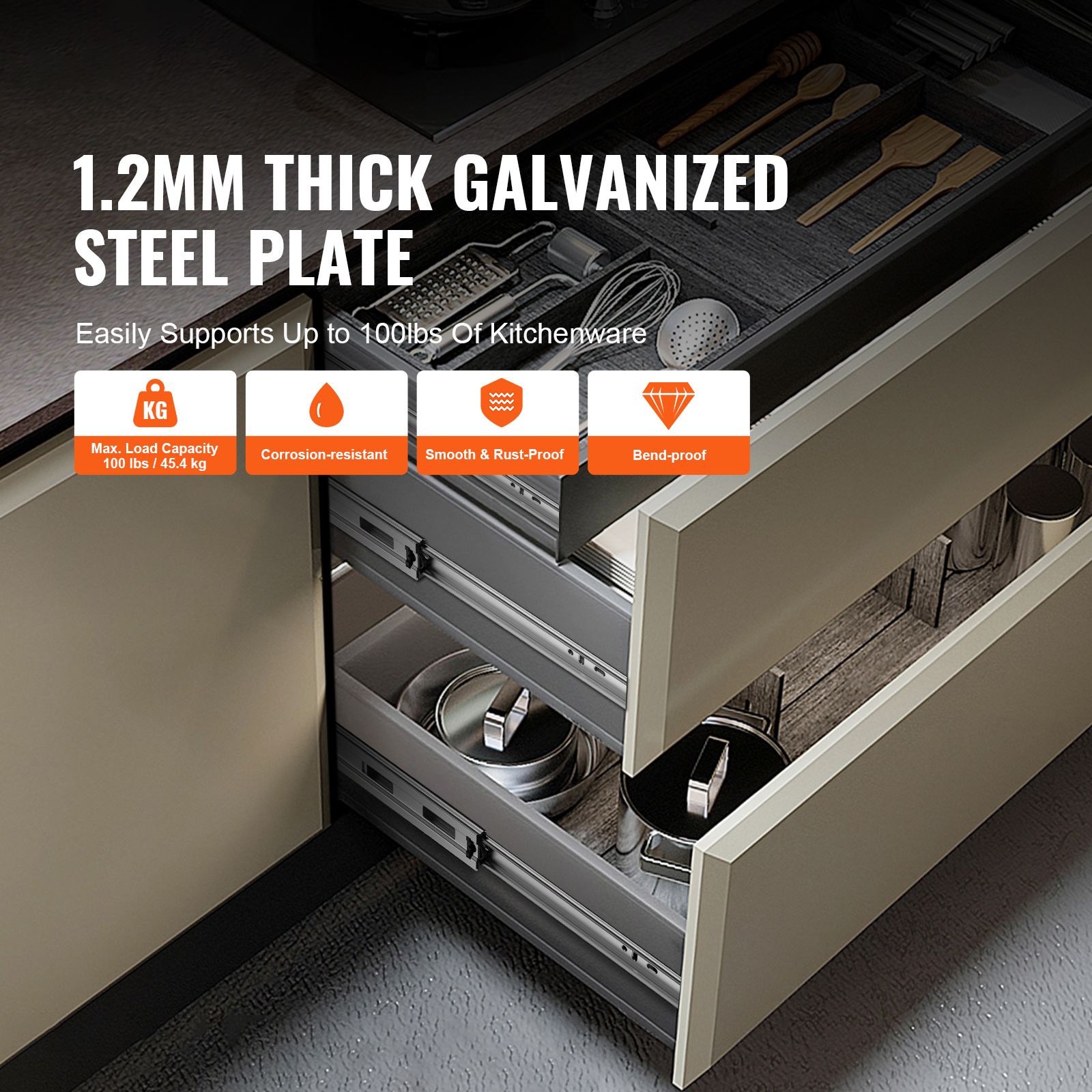 10 Pairs of 558.8mm Drawer Slides Side Mount Rails, Heavy Duty Full Extension Steel Track, Soft-Close Noiseless Guide Glides Cabinet Kitchen Runners โ image 2
