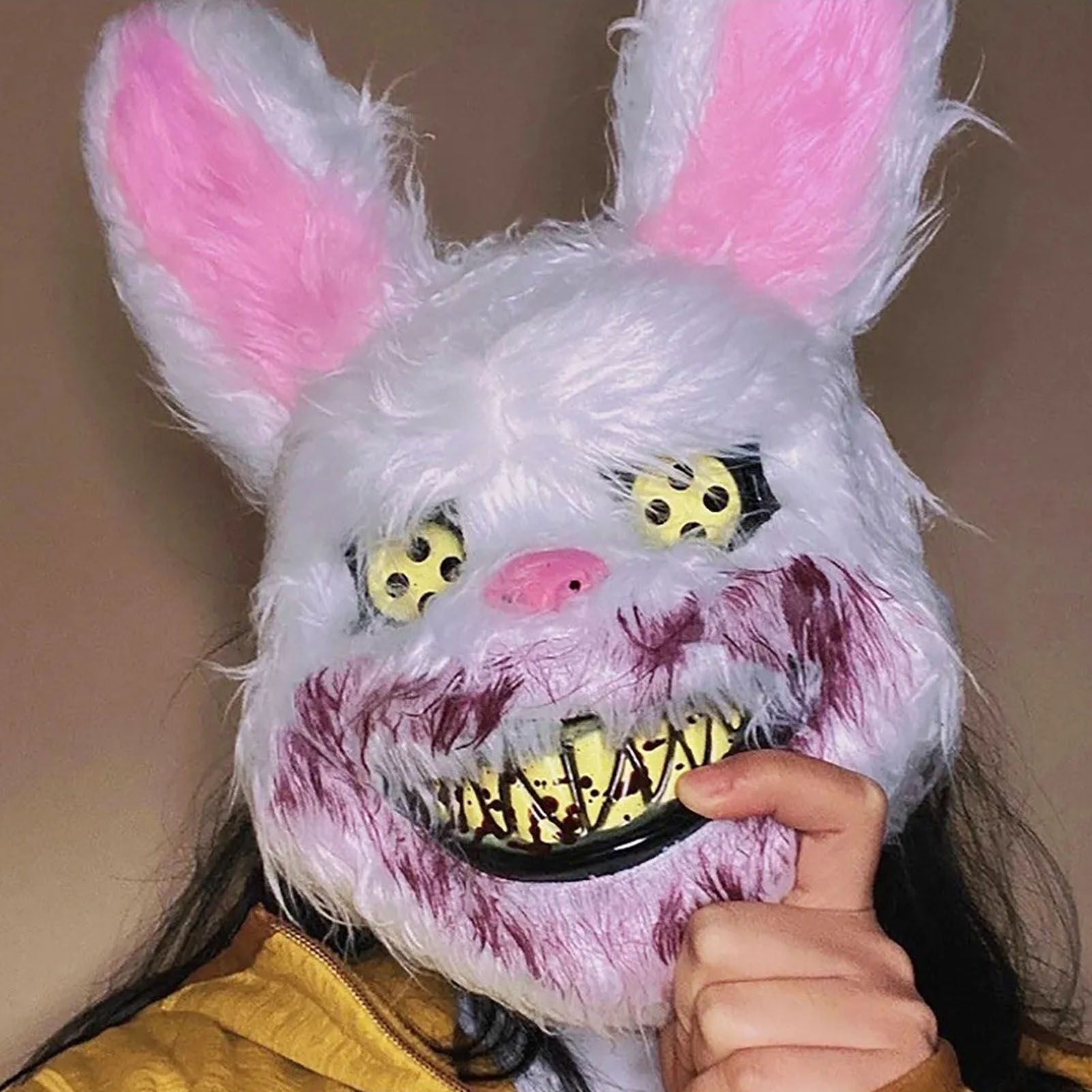 Halloween Spooky Plush Mask Lifelike Appearance Appropriate Size Halloween Props for Horror Themed Parties Rabbit 26x34cm โ image 5
