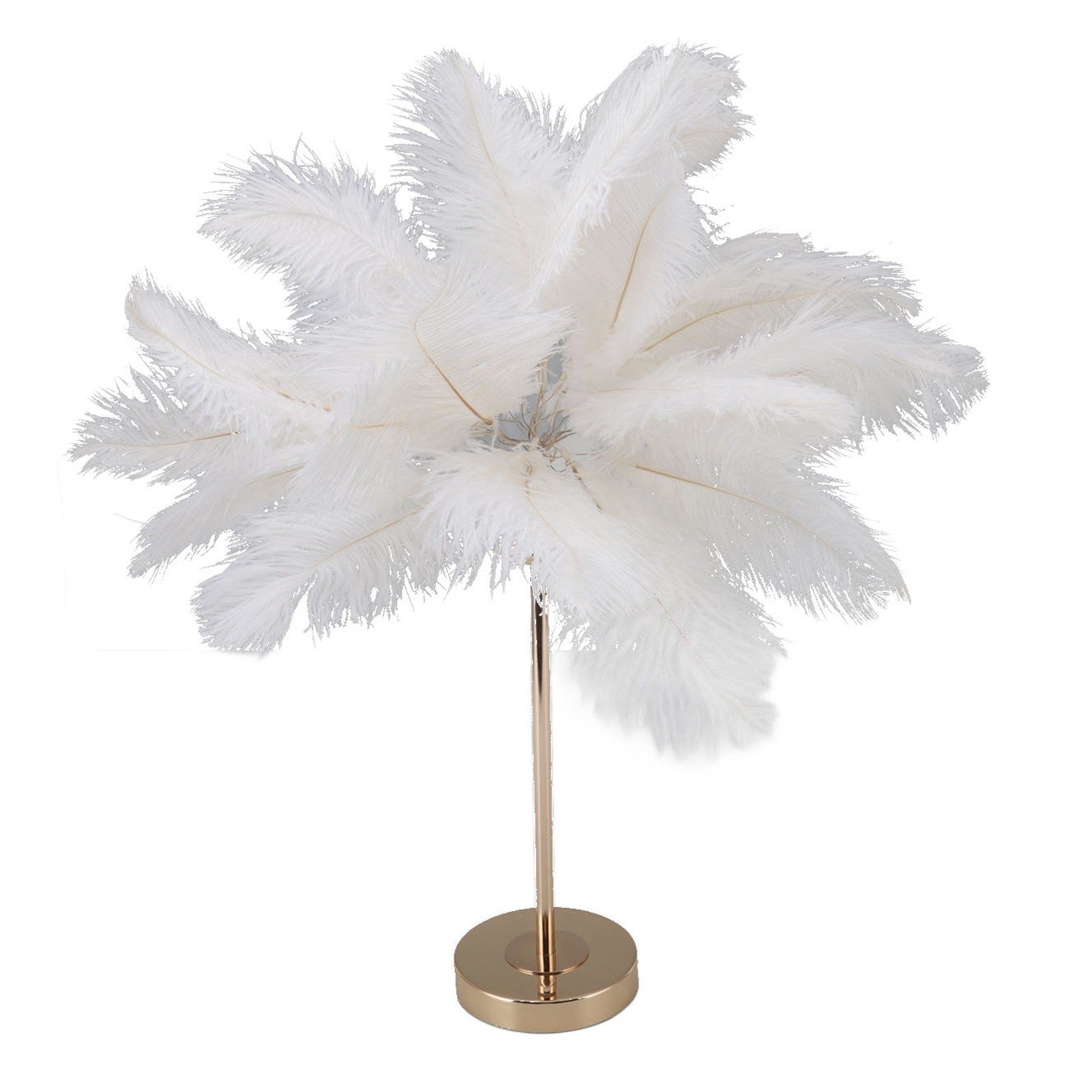 Feather Table Lamp Touch Switch USB Ostrich Feather Lamp 3 Color Dimming Desk Lamp with Gold Metal Base 30pcs Feather โ image 2