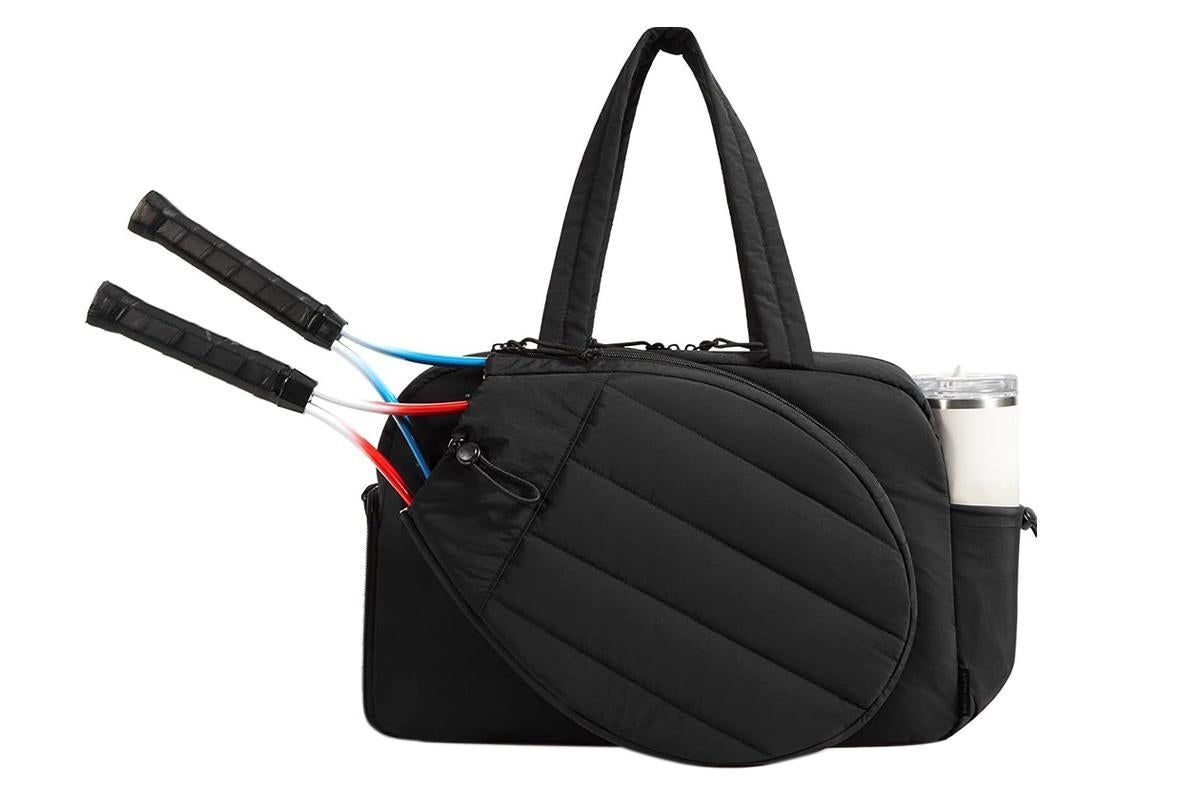 Womens Tennis Gym Bag Sports Tote Fits Two Rackets with Shoe Compartment - Black β image 3