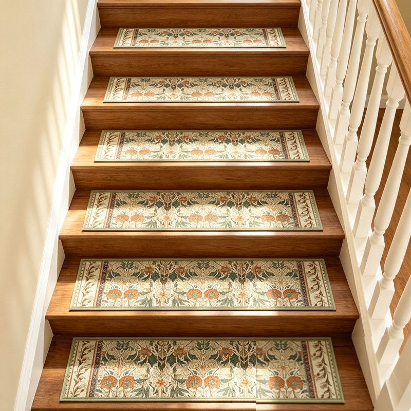 4 Pcs Yellow Vintage Floral Non Slip Stair Treads, Adhesive Carpet Runners for Wooden Steps Pets and Seniors, 8 × 30 in — image 2