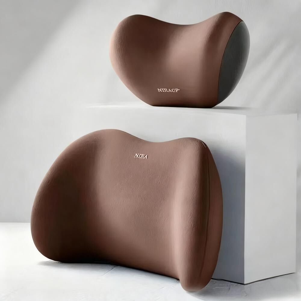 Christmas gift Car Headrest & Lumbar Support Set, Ergonomic Plush Cushion for Driver & Passenger, Comfort & Spine Protection for Long Drives(brown)