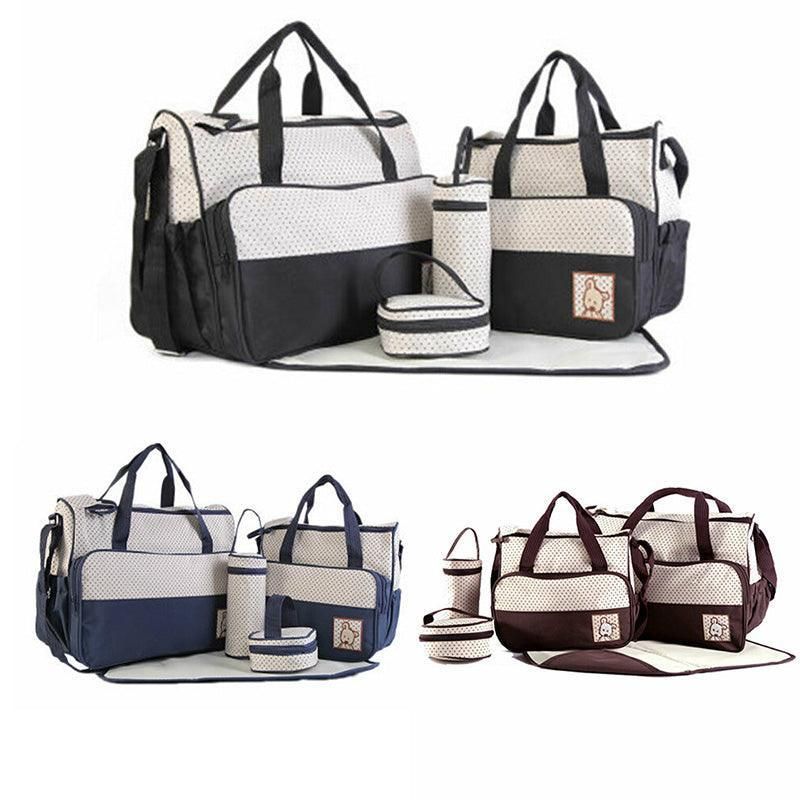 5Pcs Travel Nappy Bag Set with Shoulder Tote and Changing Organiser Bags - Black — image 3