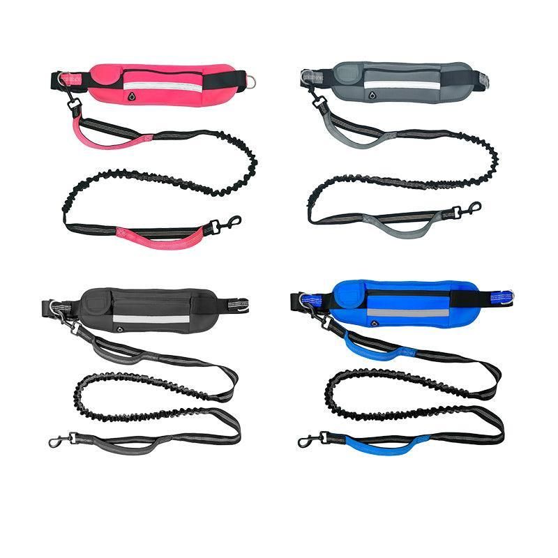 Hands Free Dog Leash Adjustable Lead with Waist Belt Bag for Walking Jogging Running - Black+Grey — image 3