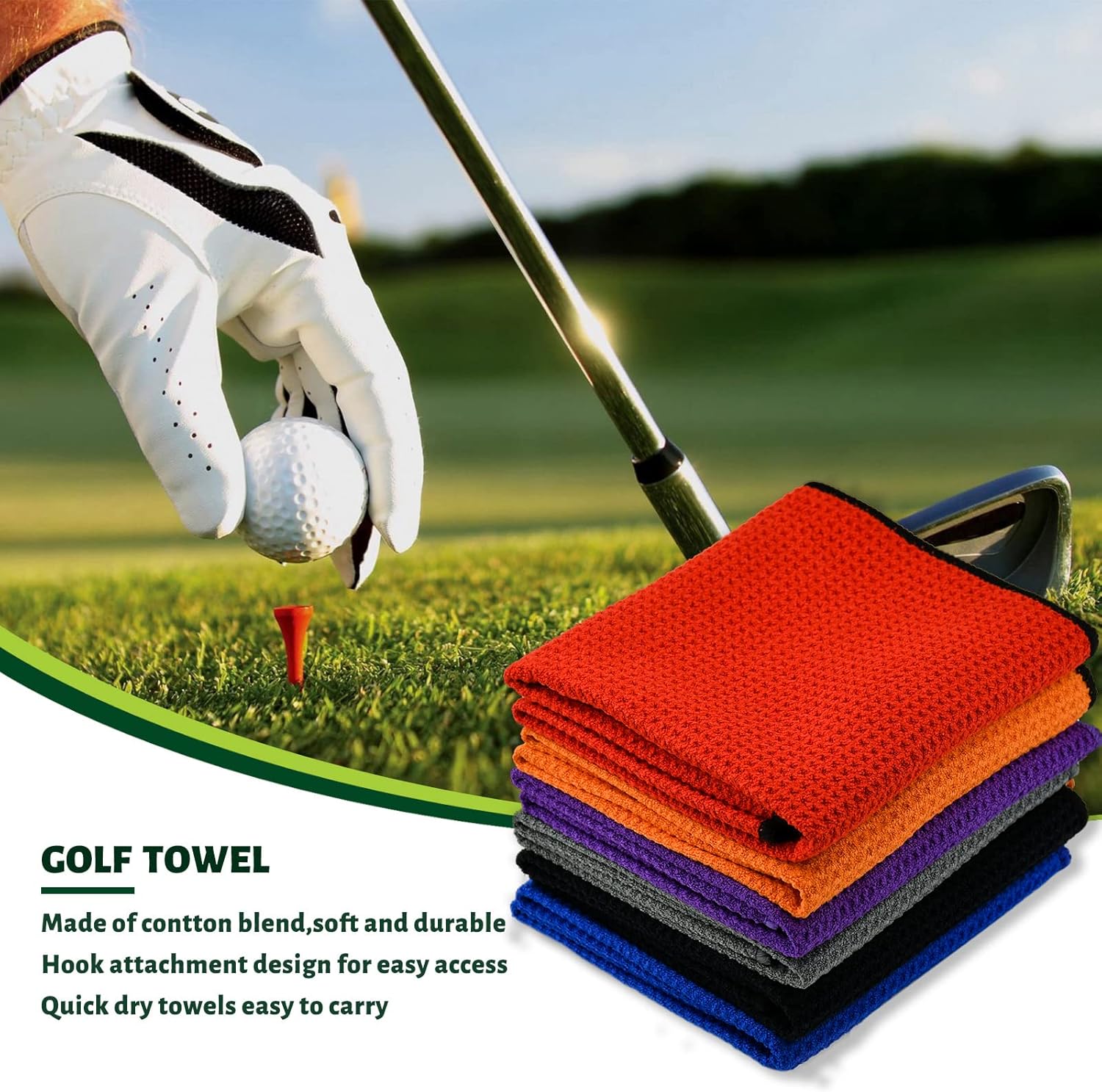 Golf Towel,2 PackPremium Microfiber Fabric Waffle Pattern Towels,Heavy Duty Carabiner Clip (2 Pcs,2 Colors) — image 5