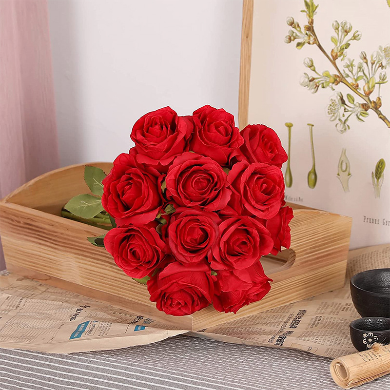 15 pieces of rose artificial flower home wedding Valentine's Day gift rose (red) — image 2