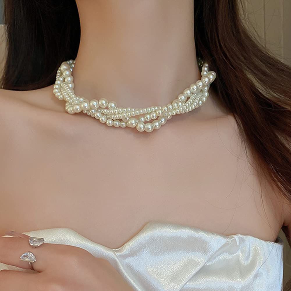Vintage Layered Faux Pearl Necklaces Imitation Pearl Chains Flapper Costume Jewelry Necklaces for Party — image 4