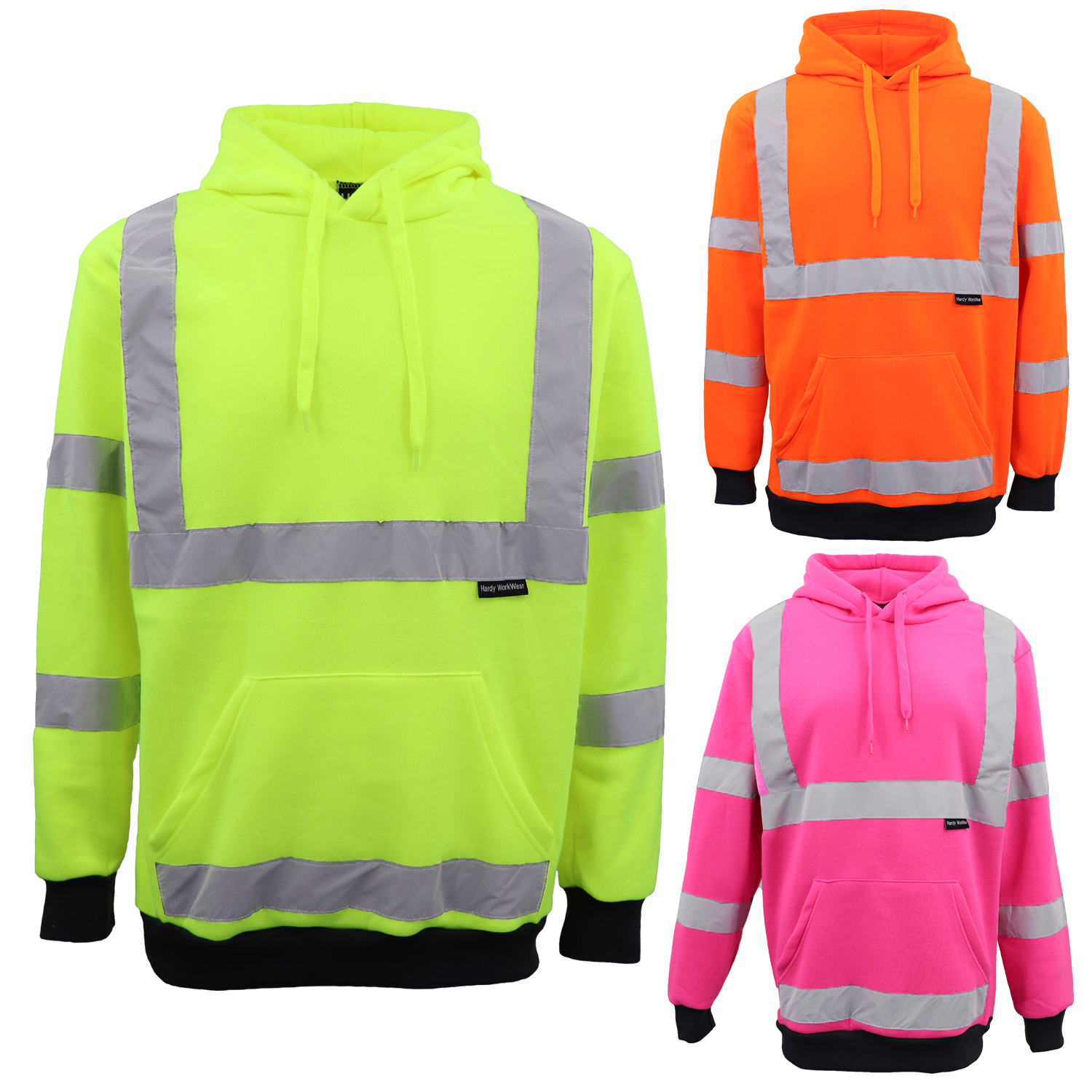 HI VIS Hooded Safety Jumper Hoodie Sweatshirt Tradie Workwear Fleece Jacket Coat, Fluro Yellow, 2XL โ image 3