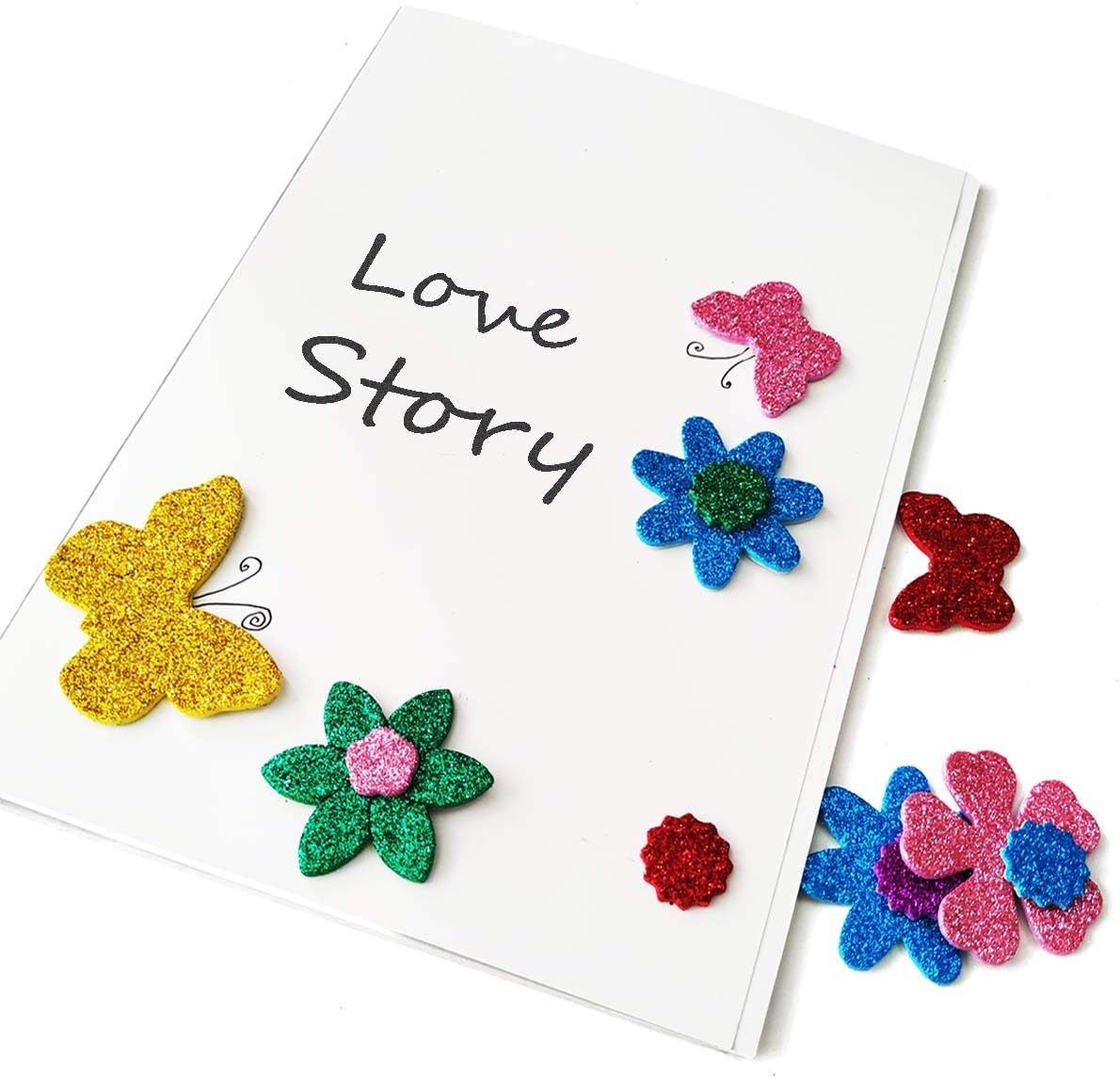 Glitter Foam Flower and Butterfly Shapes Stickers, Self-Adhesive Stickers Kid's Arts Crafts Supplies for Greeting Cards DIY Scrapbooking Creative Toys Home — image 3