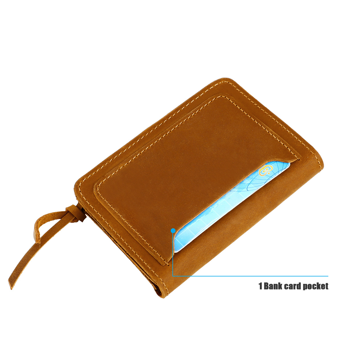 Blue Vintage Handmade Crazy Horse Leather Wallet - Compact Card Holder & Zippered Coin Purse with Snap Closure โ image 5