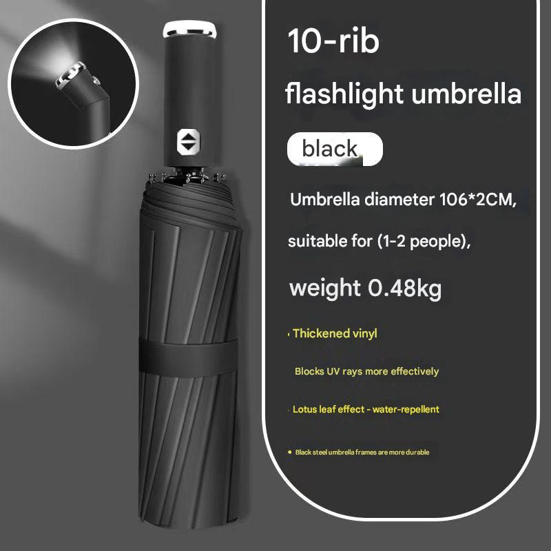 Black Reinforced Black Coating Umbrella, featuring a 10-rib black steel frame for durability, approximately 106cm in diameter, lightweight and portable