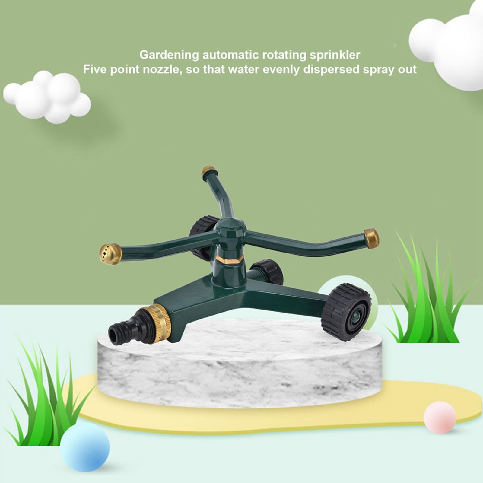 Three Arms Lawn Sprinkler, Metal Three Arm Sprinkler 360° Rotating Irrigate Lawn Sprinkler Automatic Rotate Lawn Sprinkler — image 3