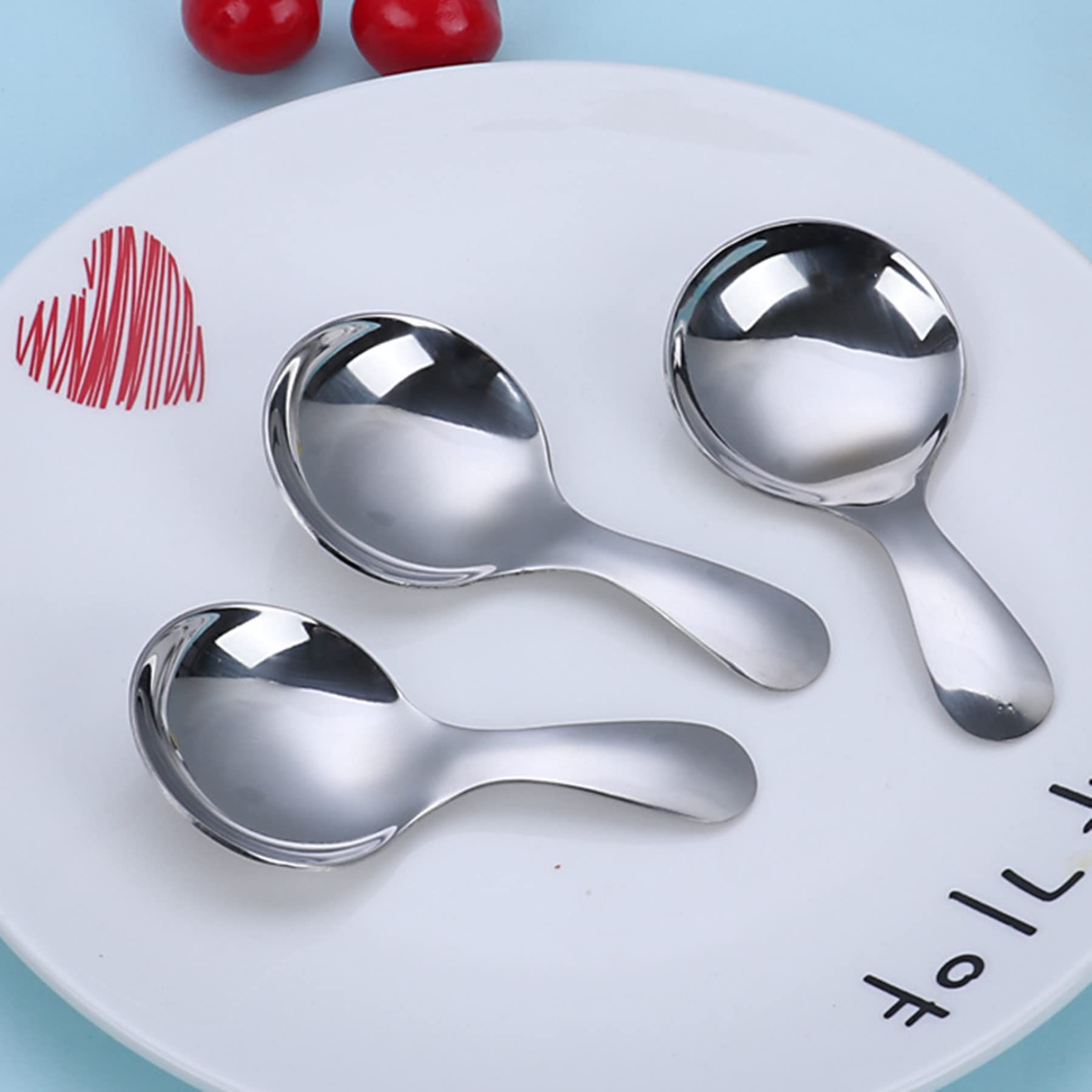 8PCS Silver Stainless Steel Short Handle Spoons Soup Spoons Condiments Spoon Dessert Spoon Tea Coffee Spoons — image 3