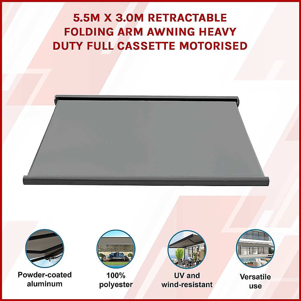 5.5m x 3.0m Retractable Folding Arm Awning Heavy Duty Full Cassette Motorised โ image 3