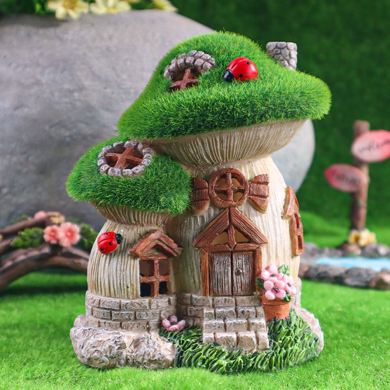 Mushroom Garden Statues with Outdoor Solar Light for Garden Decor, Green Flocked Decorations Resin Fairy House Accessories, Outdoor Decor Yard Gifts for Mom — image 4