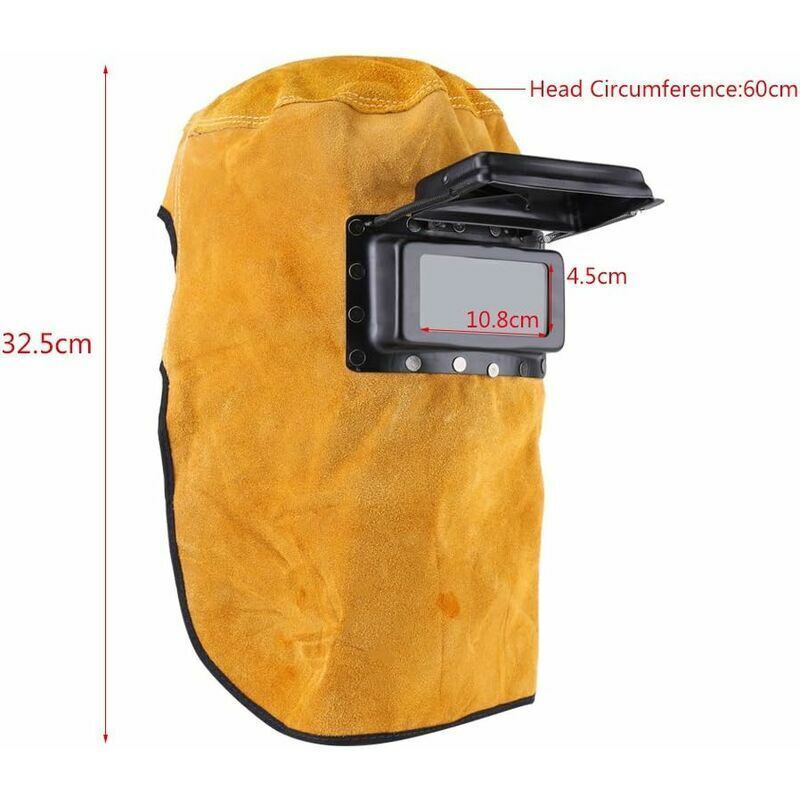 Protective Mask for Welding Helmet Breathable., Leather Lens Heat Resistant Full Protection Welding Hood with Flap — image 2