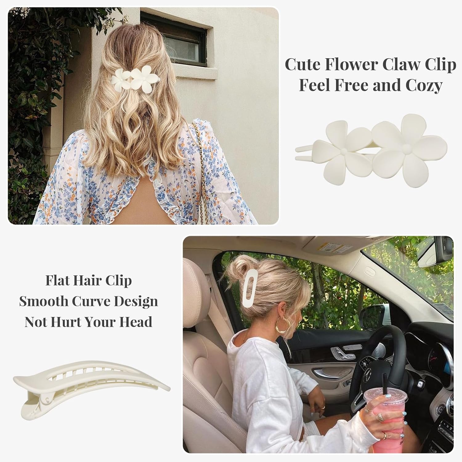 Flat Hair Clips 8 Pcs - 2 Style Lay Down Flat Claw Clips for Thick Hair, Big Matte Flower Clips Stylish Alligator Clips for Women Girls Prom Party Hair — image 5