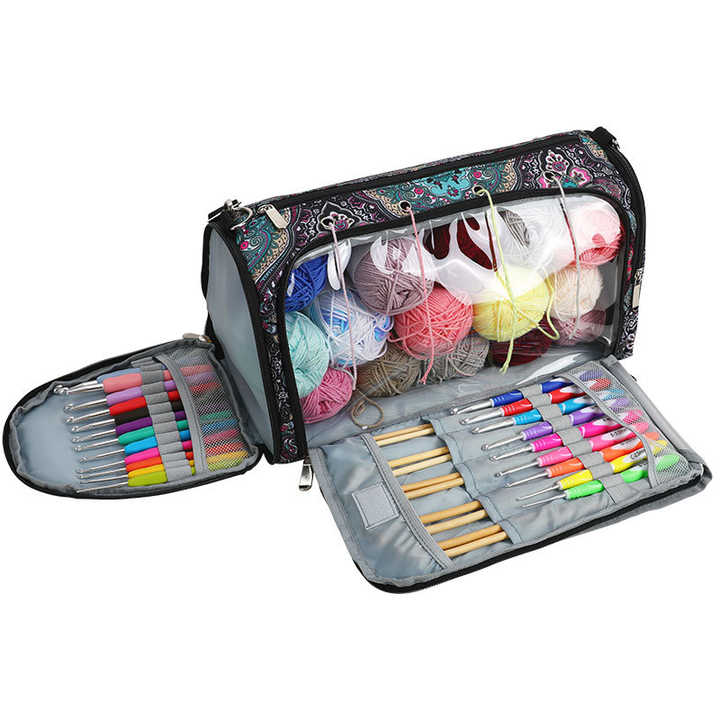 Leaf pattern Multi-Functional Crochet Hook and Yarn Storage Bag - Convenient Carrying Case for Crochet, Knitting Tools, and Yarn, with Stylish โ image 4
