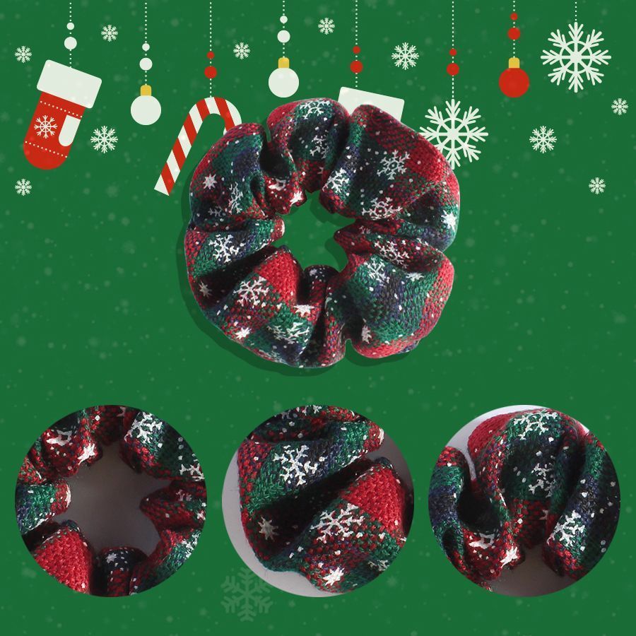 Holiday Themed Soft Fabric Hair Scrunchies, 2Pcs Bundle Ladies Ponytail Holder for Christmas Vibe Layout & Seasonal Souvenir Gift, Style 3 ā image 5