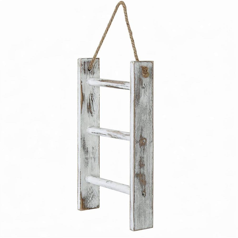 Solid Wood Wall Hanging Hand Towel Ladder Drying Rack, 3 Tier Bathroom Washcloth Hand Towel Storage Rack with Hanger Rope