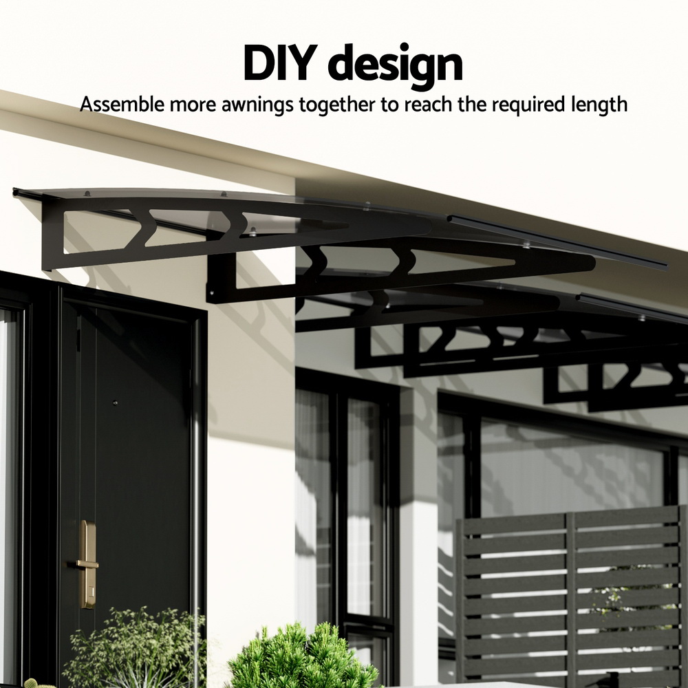 Instahut Window Door Awning Canopy 1mx1m Grey Solid Sheet Metal Frame — image 6