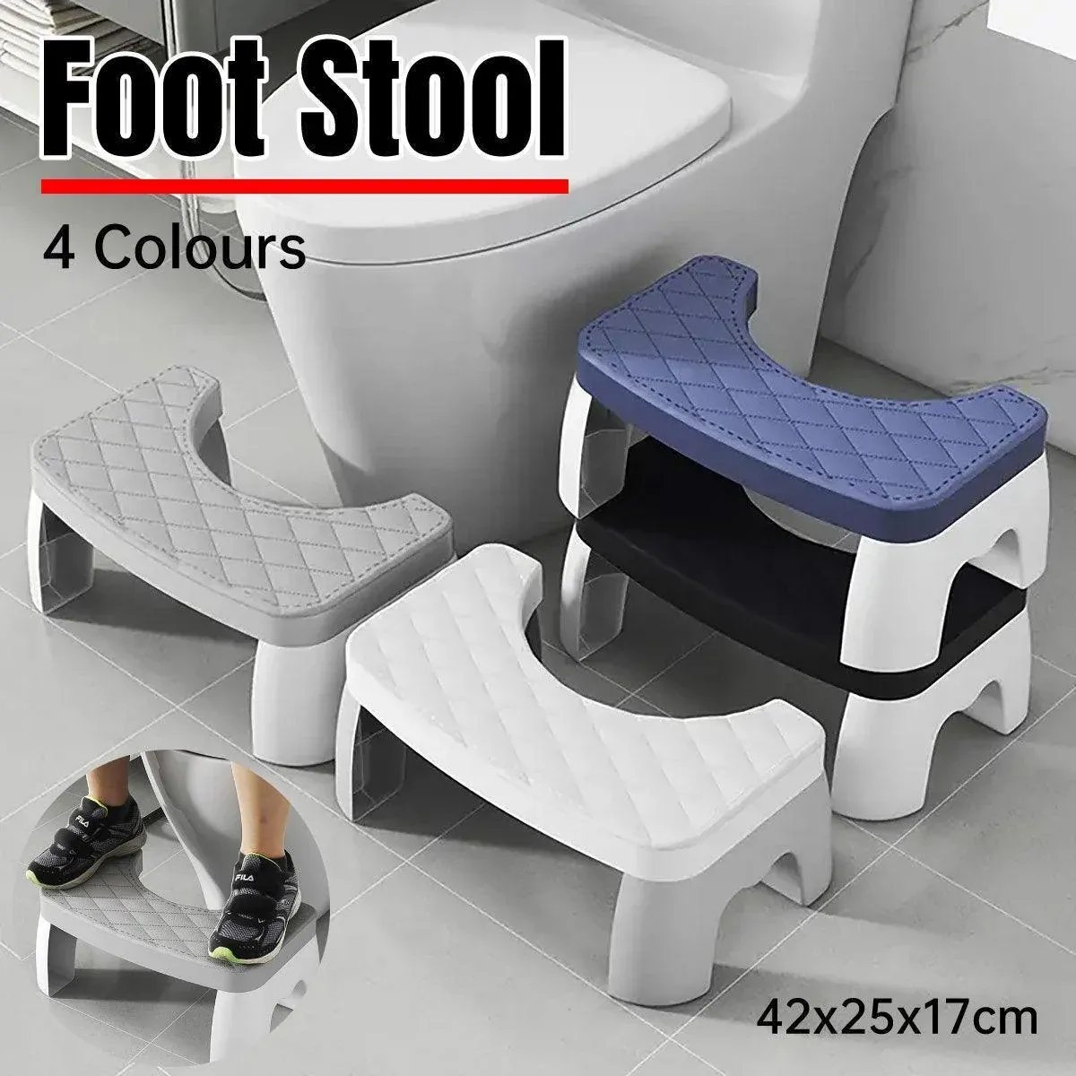 Toilet Stool Anti-Slip Bathroom Footstool for Home Use with Stable Support Design - Black — image 2