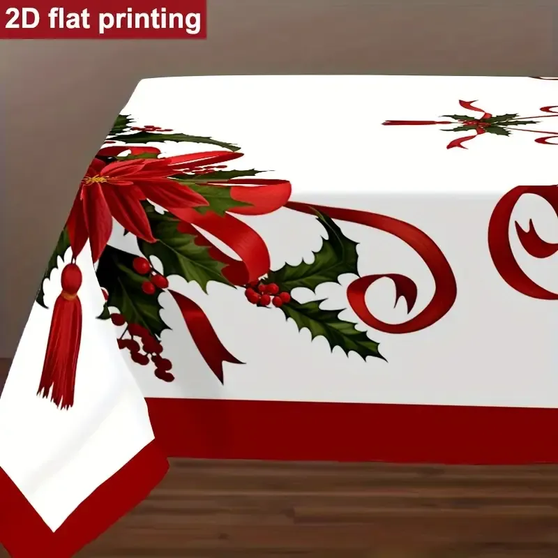 Polyester Christmas Tablecloth, Red and Green Floral Vintage Print Holiday Decoration(140*240CM/55*94.49IN) — image 6