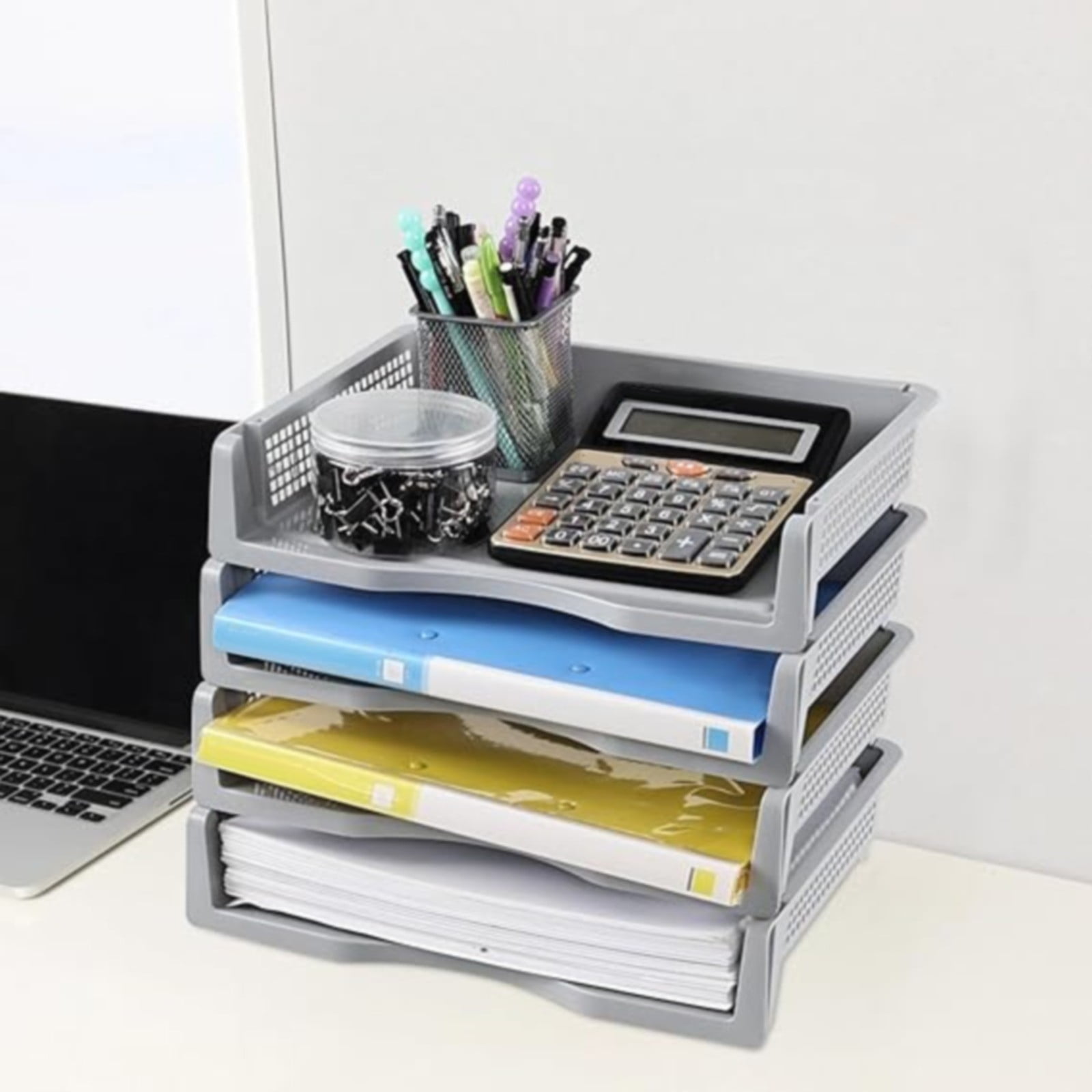 Stackable Paper Trays, Heavy Duty Rectangular Plastic Desk Holder Desktop Document File Organizer Storage Letter for Office Classroom (Clear) 12.8 × 9.84 × — image 4