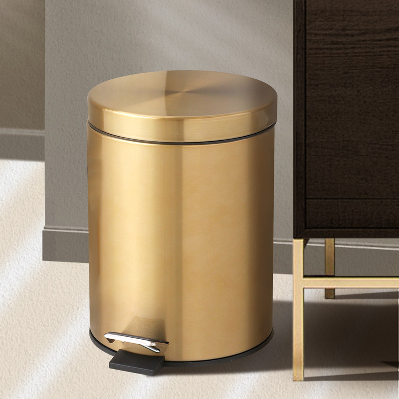 5L Stainless Steel Round Trash Can With Lid And Foot Pedal for Household Kitchen Hotel-Champagne Gold โ image 2