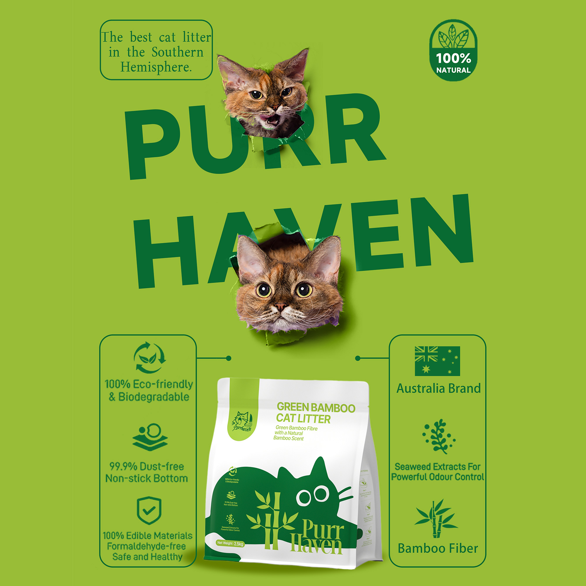PurrHaven Bamboo Clumping Cat & Kitty Litter, 30kg 12 Pack,Dust Free,Natural Flusable,Easy to Clean,Odour Neutraliser,Rapid Liquid Absorption,Non-Toxic Formula โ image 4