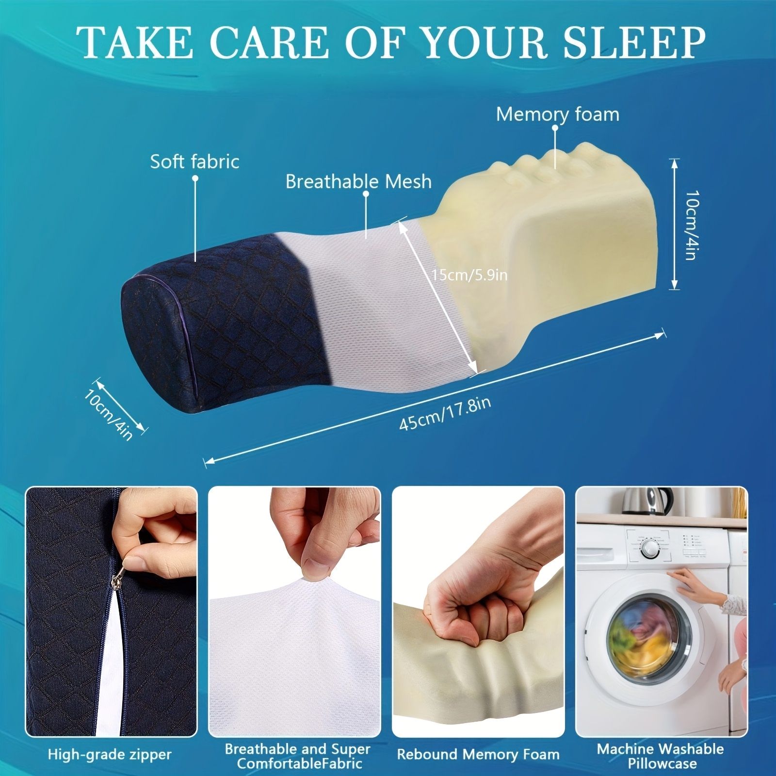 1pc Cervical Support Pillow - Ergonomic Neck Care for On-the-Go Comfort & Instant Relaxation Products,Leg Cushion Dark Blue — image 4
