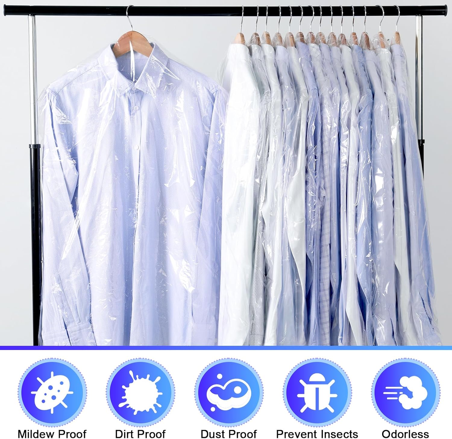 30 Pack Clear Garment Bags, 47.2 Inch Plastic Garment Bags Dustproof, Long Clothes Covers, Waterproof Suit Cover Bag, Moth Proof Coat Bag for Shirts Gowns — image 4