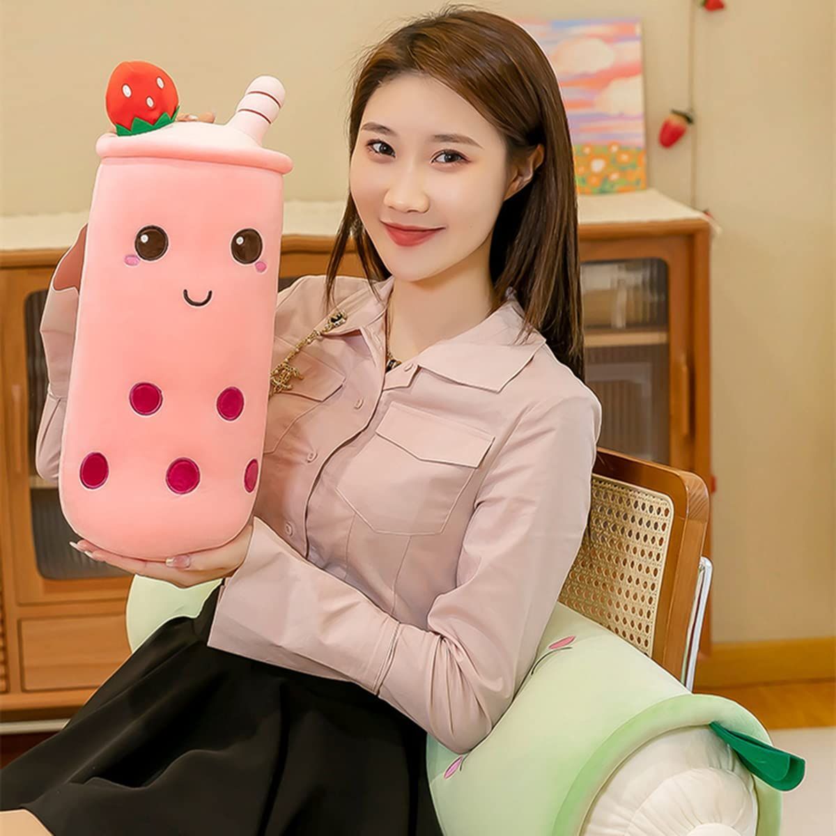 Bubble Tea Plush Pillow Soft Plush Toy Skin-Friendly Pillow Multiple Sizes Cute - Green - Size 43in — image 5