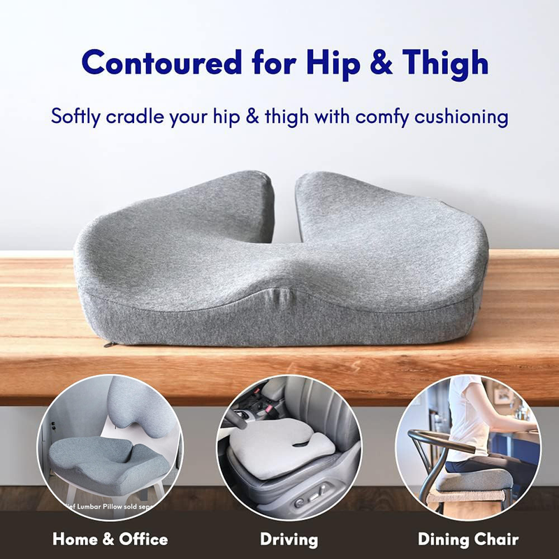 Pressure Relief Seat Cushion for Long Sitting Hours on Office/Home Chair, Car, Wheelchair - Extra-Dense Memory Foam for Hip Blue and gray — image 3