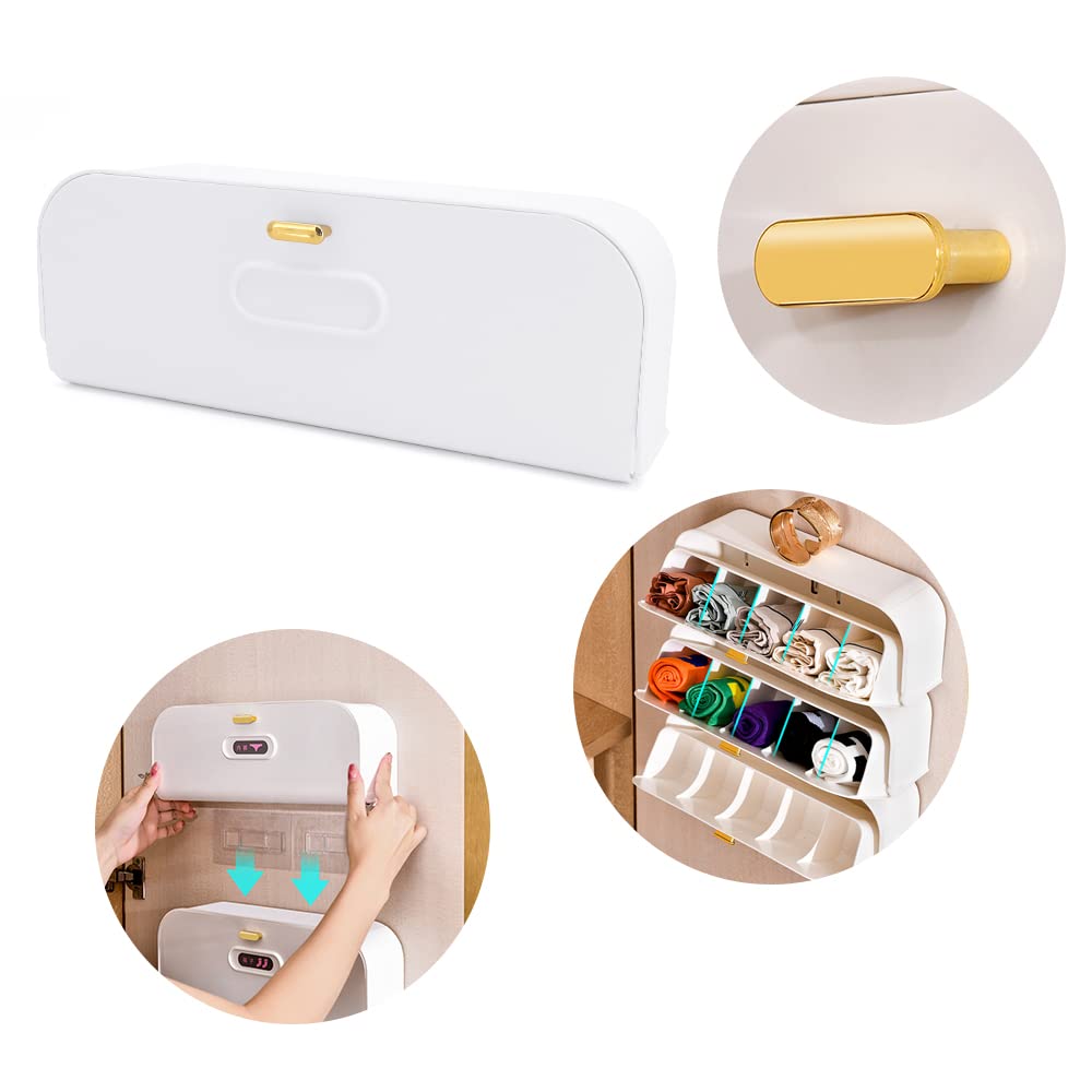 Wall-Mounted Drawer Organizer for Underwear & Socks – 1-Pack Stackable Storage Box with 5 Compartments and Adhesive Mounts (White) — image 6