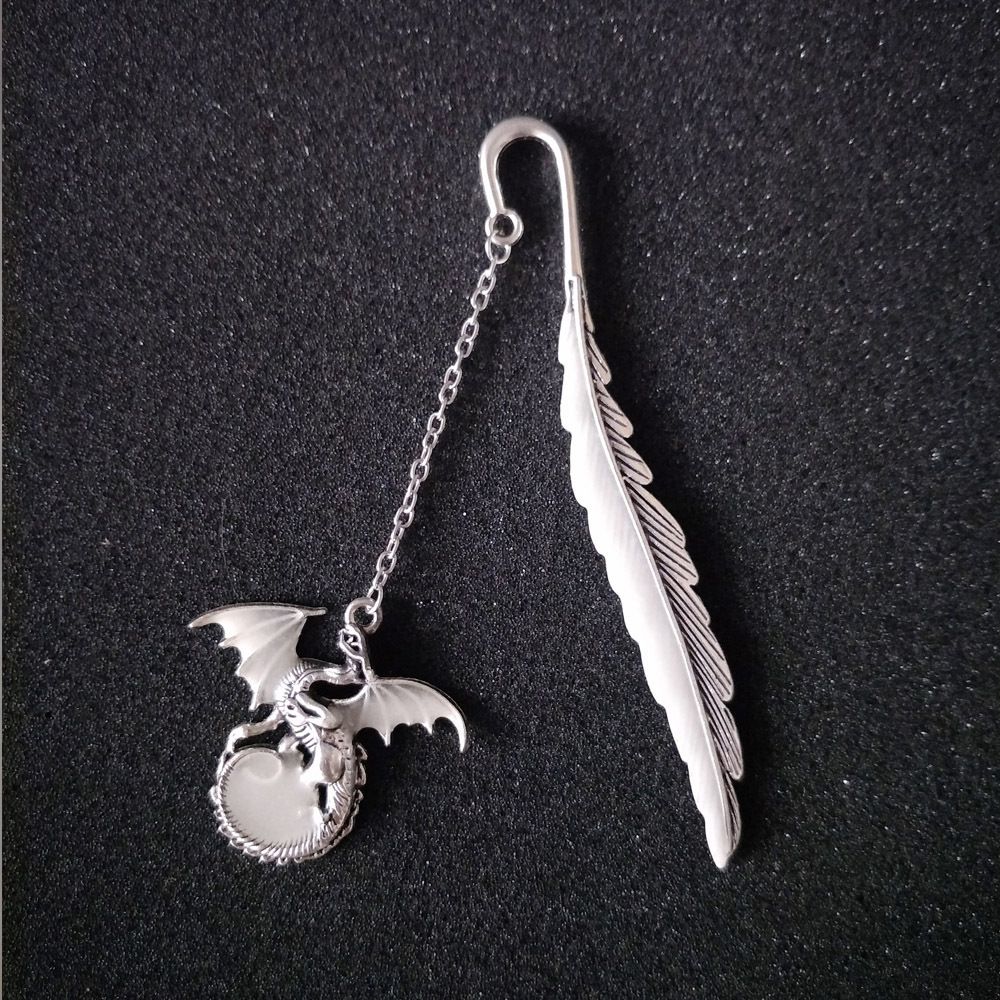 Vintage Feather Metal Bookmark, Unique Glow in The Dark Bookmark Gift for Men Women (Antique Silver Dragon) โ image 5