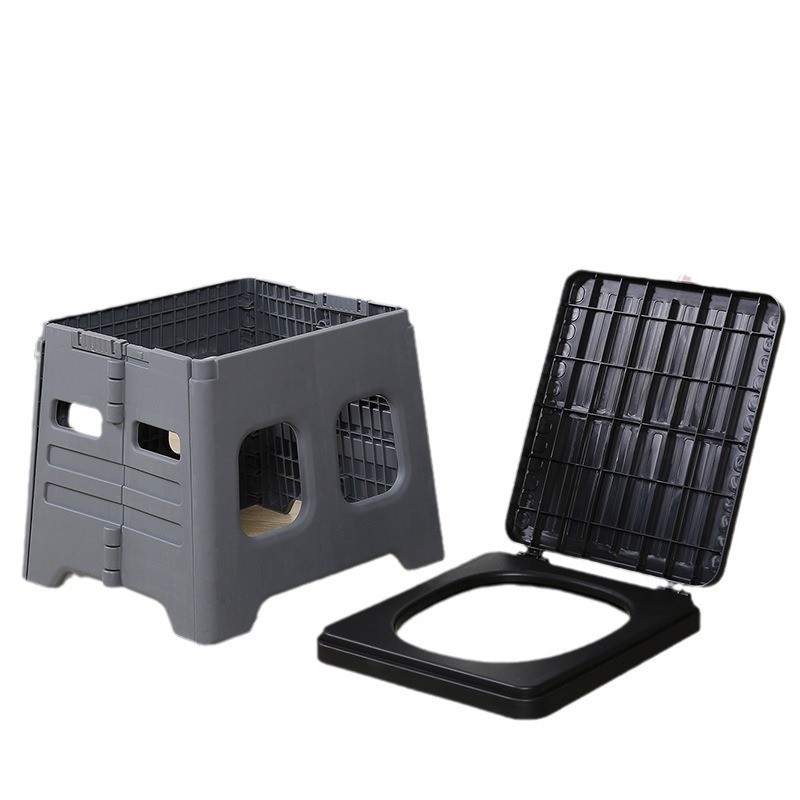Grey Portable Folding Outdoor Toilet with Lid - Heavy Duty 150kg Capacity โ image 4