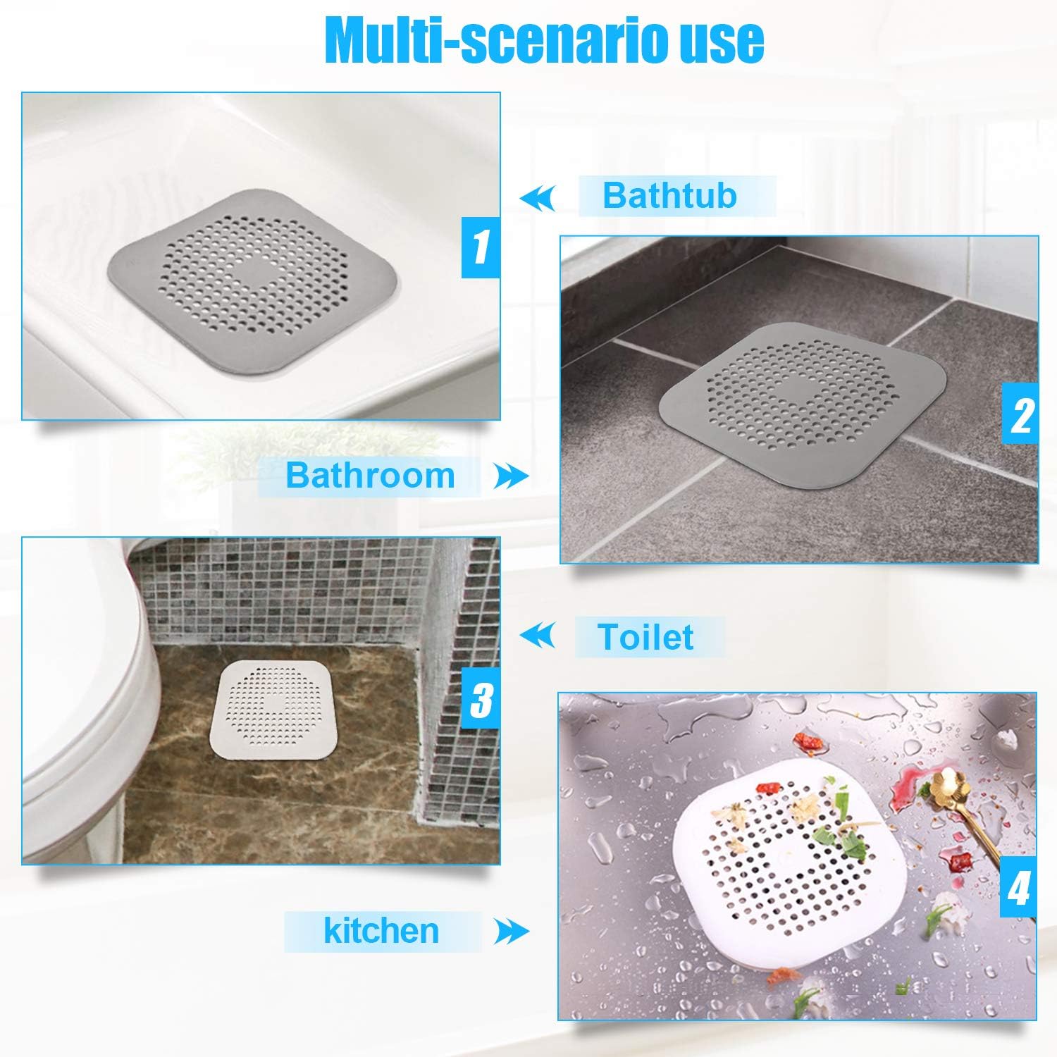 Square Drain Cover for Shower 5.7-inch TPR Drain Hair Catcher Flat Silicone Plug for Bathroom and Kitchen Filter Shower Drain Protection Flat Strainer Stopper โ image 4