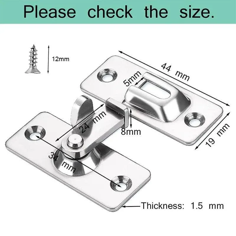 90 Degree Sliding Door Lock Hasp - Stainless Steel Corner Latch - Black-2PCS — image 4