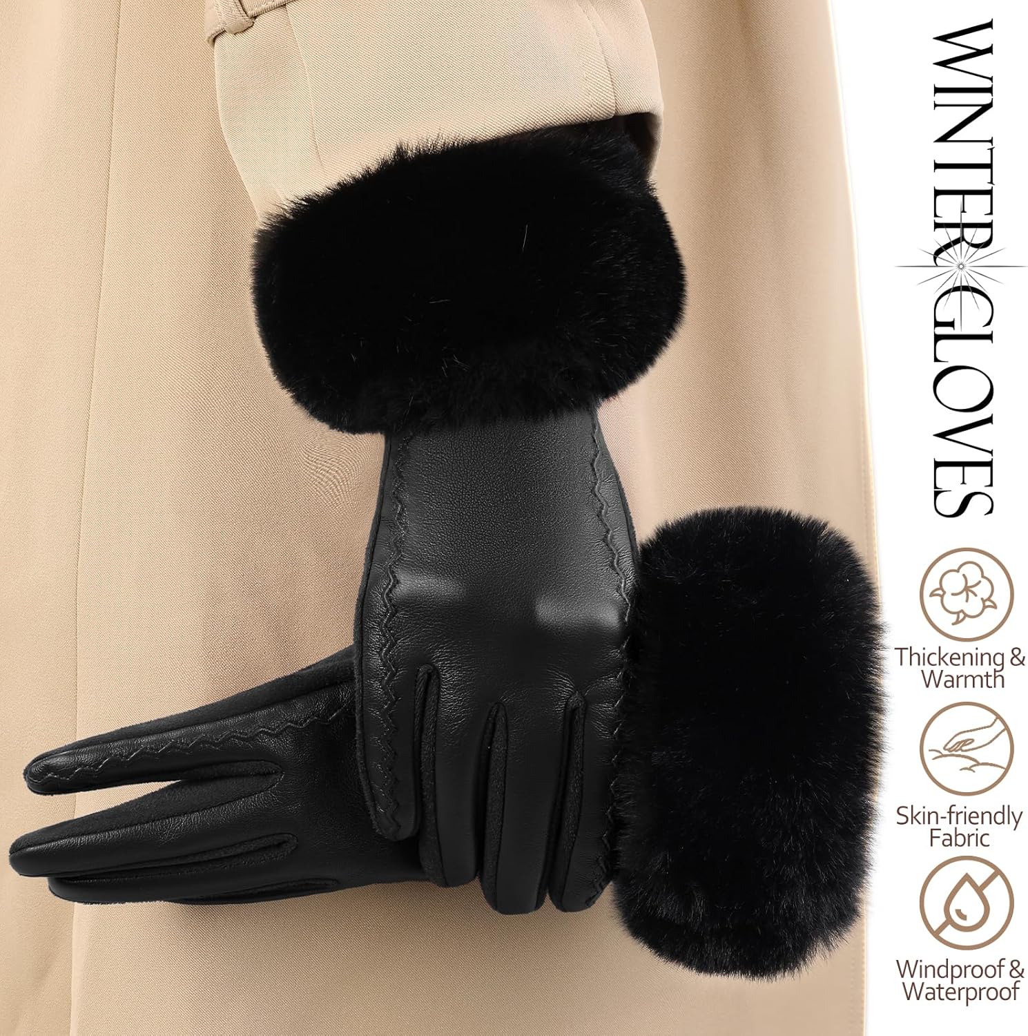 Leather Gloves for Women, Warm Winter Gloves Women with Plush Cuff, Touchscreen Womens Gloves for Cold Weather โ image 6