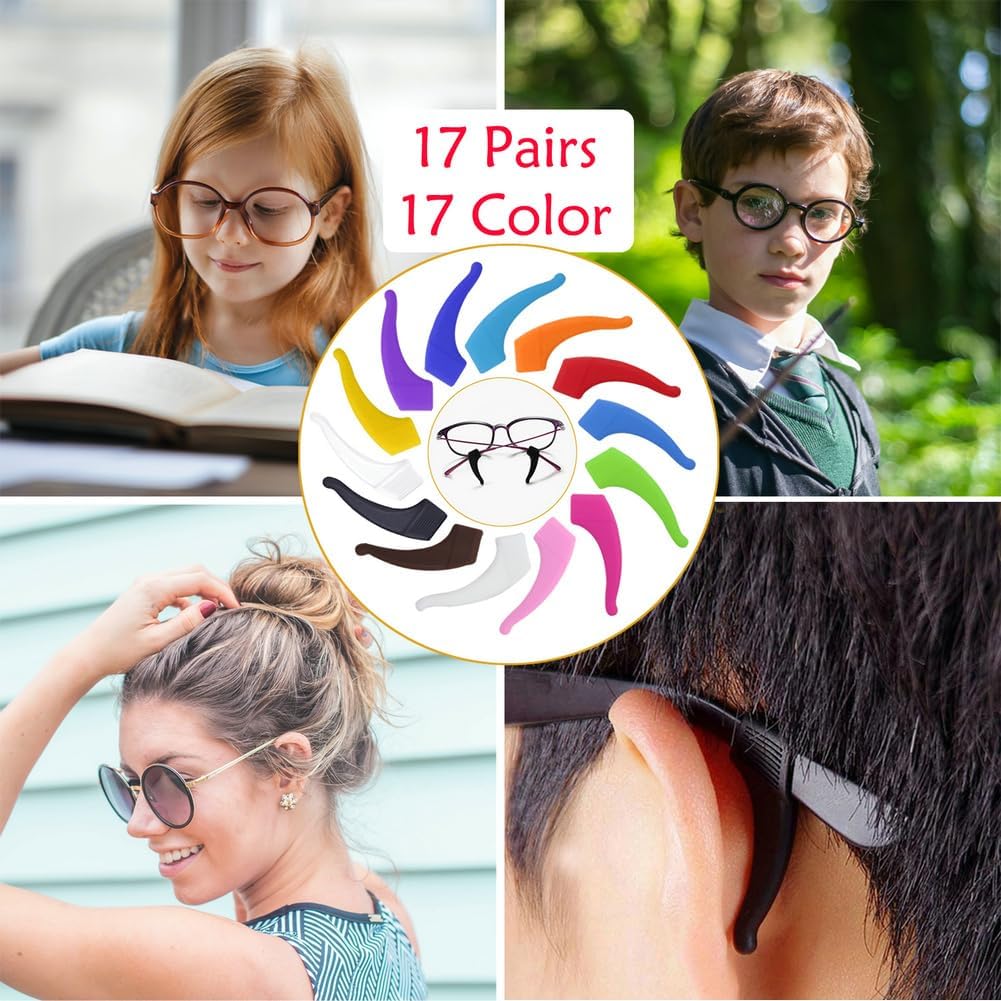 17 Pairs Multicolored Anti-slip Eyeglass Ear Grips Hook, Kids and Adults Sport Eyeglass Strap Holder, Eyewear Retainer with Box, Silicone Anti Slip Holder for — image 2