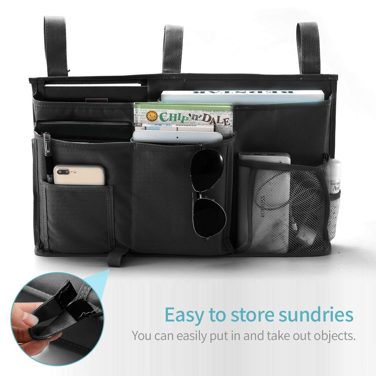 Hanging Organizer Bedside Storage Bag for Bunk and Hospital Beds,for College Dorm Rooms Bed, Hospital Bed, Baby Bed Rails（black,oniy bag） — image 3