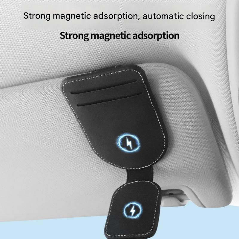 Black Car Sun Visor Eyeglasses Holder Magnetic Glasses Clip with Card Storage Multifunction Auto Sunglasses Organizer PVC Leather Interior Accessory โ image 5